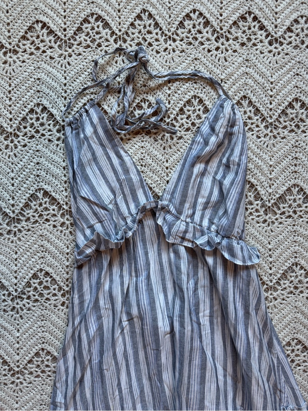Maxi Beach Boho Dress Lulus Size Large Tiered Stripes Ruffles Flowy Cotton - Picture 2 of 8